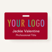 Dunkelrotes Abzeichen mit Logoklammer oder Lanyard Ausweis (Vorderseite)