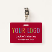 Dunkelrotes Abzeichen mit Logoklammer oder Lanyard Ausweis (Vorderseite mit Klammer)