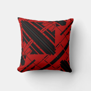 Dunkelrotes Design mit schwarzer diagonaler abstra Kissen