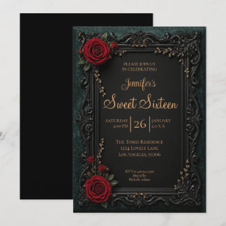 Dunkelrotes florales gotisches Sweet 16 Einladung