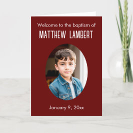 Dunkelrotes Foto Front Polka-Dot geklappte Taufe Programm