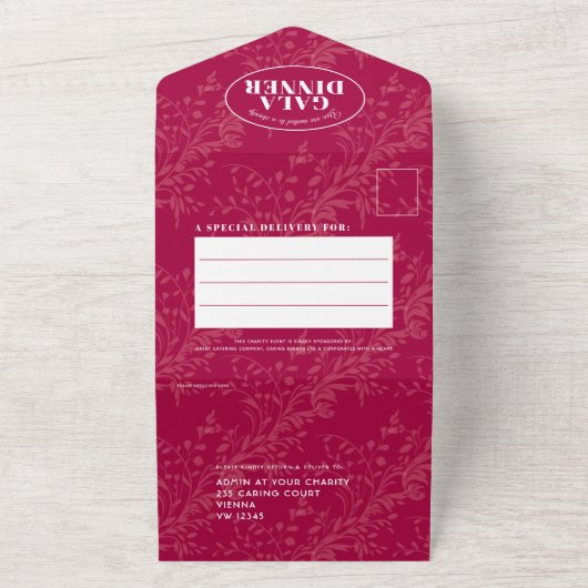 Dunkelrotes Galadinner All In One Einladung (Außenbereich)