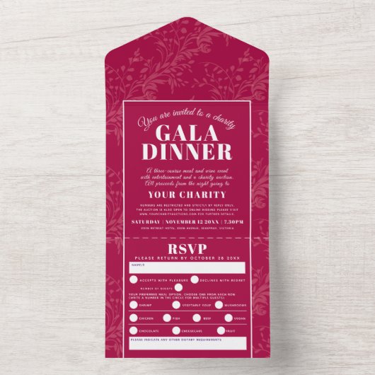 Dunkelrotes Galadinner All In One Einladung (Innen Boden)