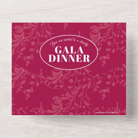 Dunkelrotes Galadinner All In One Einladung (Rückseite)
