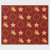 Dunkelrotes Geschenkpapier mit goldenen Glocken, S (Flach)