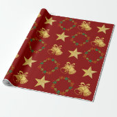 Dunkelrotes Geschenkpapier mit goldenen Glocken, S (Ungerollt)