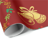 Dunkelrotes Geschenkpapier mit goldenen Glocken, S (Rolleneckpunkt)