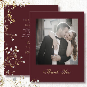 Dunkelrotes Gold Weiß Schrift Dankeschön Hochzeit Einladung