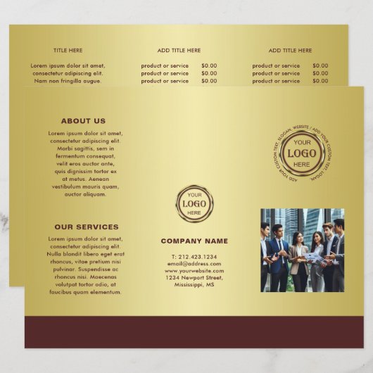 Dunkelrotes Golddesign, Logo- oder Fotobroschüren, (Vorne/Hinten)