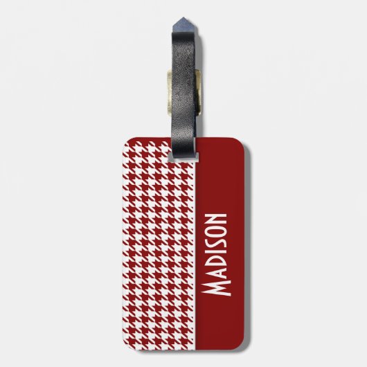 Dunkelrotes Hahnentrittmuster; Personalisiert Gepäckanhänger (Rückseite vertikal)