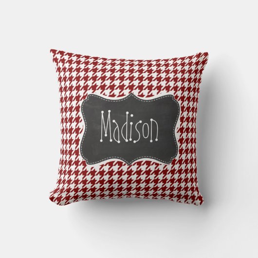 Dunkelrotes Hahnentrittmuster; Vintages Kopfbrett Kissen (Vorderseite)