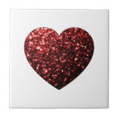 Dunkelrotes Herz falscher Glitter funkelt Fliese (Vorderseite)