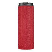 Dunkelrotes Kunstleder in der Nähe. Thermosbecher (Rückseite)