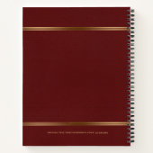 Dunkelrotes Leder Textur Gold Töne Streifen Notizblock (Rückseite)