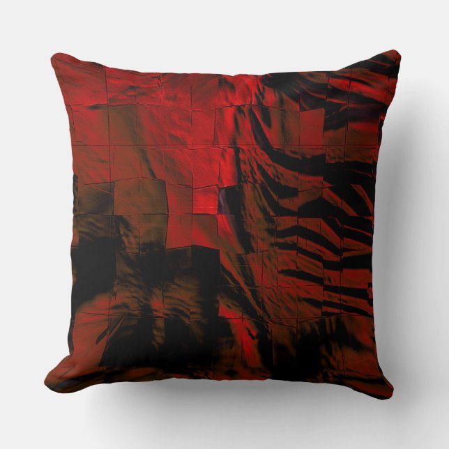 Dunkelrotes Mosaik mit leicht geschnitztem Satin Kissen (Vorderseite)
