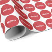 Dunkelrotes Punkt-Muster auf Weiß mit Namen Geschenkpapier (Rolleneckpunkt)