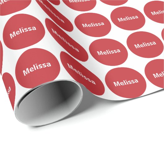 Dunkelrotes Punkt-Muster auf Weiß mit Namen Geschenkpapier (Rolleneckpunkt)