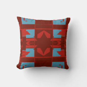 Dunkelrotes Türkis Mittelmeer-Design auf Braun Kissen