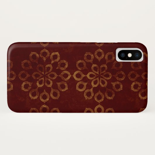 Dunkelrotes und GoldBlumen-Muster Case-Mate iPhone Hülle (Rückseite (Horizontal))