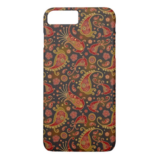 Dunkelrotes und goldenes Paisley-Muster Case-Mate iPhone Hülle (Rückseite)