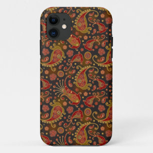 Dunkelrotes und goldenes Paisley-Muster Case-Mate iPhone Hülle