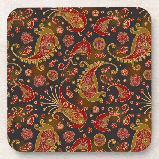 Dunkelrotes und Goldpaisley-Muster Untersetzer (Vorderseite)