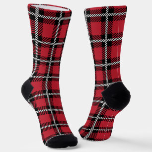 Dunkelrotes und schwarzes Tartan-Karo-Muster Socken