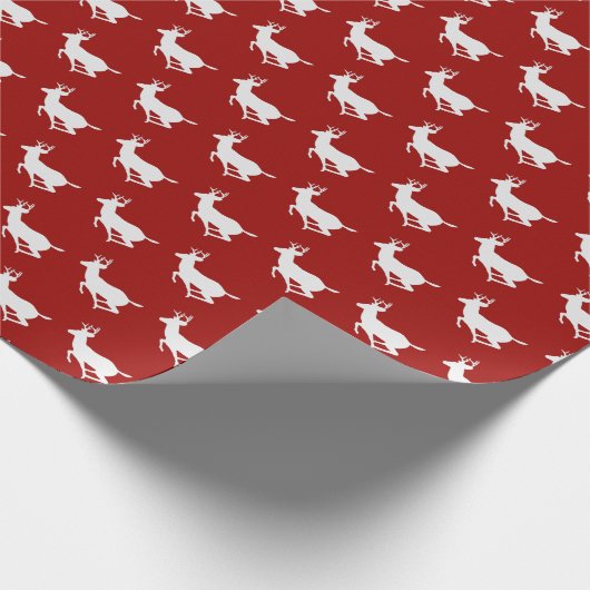 Dunkelrotes und weißes Ren-Muster Geschenkpapier (Ecke)