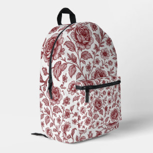 Dunkelrotes Vintage-Rosenmuster Bedruckter Rucksack