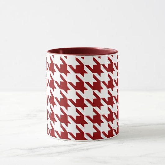 Dunkelrotes weißes Houndstooth Pied de Poule Check Tasse (Zentrum)