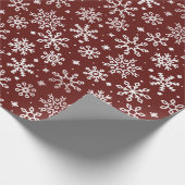 Dunkelrotes Winter-Schneeflocken-Muster Geschenkpapier (Ecke)
