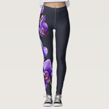 Dunkelschiefer grau, Lila Orchideen-Leggings