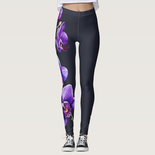 Dunkelschiefer grau, Lila Orchideen-Leggings Leggings (Vorderseite)