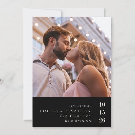 Dunkelschwarze Elegante Moderne Foto Hochzeit Save The Date (Vorderseite)