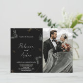 Dunkelschwarze Hochzeitseinladungen mit Foto Einladung (Stehend Vorderseite)