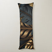 Dunkelschwarze und goldene Blätter Kissen (Rückseite (Vertikal))