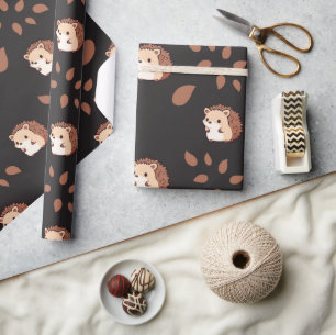 Dunkelschwarzer Herbst-Igel Nahtloses Wrapping Pap Geschenkpapier