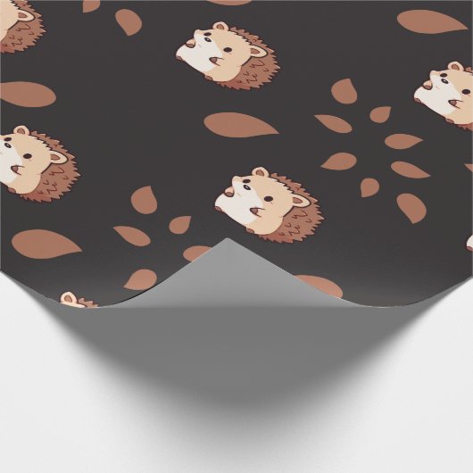 Dunkelschwarzer Herbst-Igel Nahtloses Wrapping Pap Geschenkpapier (Ecke)