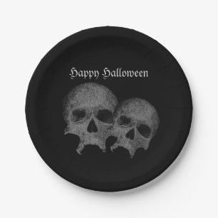 Dunkelschwarzer Schädel fröhliches Halloween-Party Pappteller
