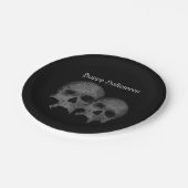 Dunkelschwarzer Schädel fröhliches Halloween-Party Pappteller (Schrägansicht)
