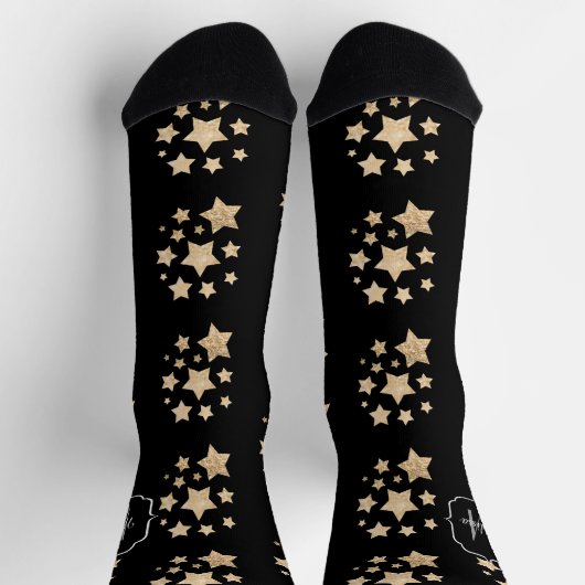 Dunkelstars-Muster für Gold-Glitzer, schwarz, Mono Socken (Oben)