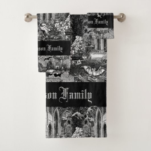 Dunkelste Gothic Vampires Crypt Graves Bats Goth Badhandtuch Set (Insitu)