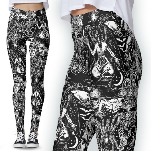 Dunkelste Satanic White Black Devil Baphomet Gothi Leggings