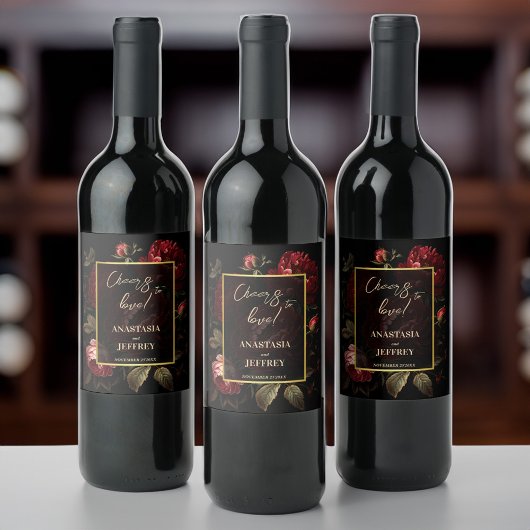 Dunkeltraurige Vintage Rose gotische Hochzeit Weinetikett