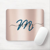 Dunkeltürkis. Blue Rose Minimal Name Monogram. Lux Mousepad (Mit Mouse)