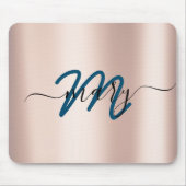 Dunkeltürkis. Blue Rose Minimal Name Monogram. Lux Mousepad (Vorne)