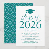 Dunkeltürkis | Moderne Klasse der Graduierungspart Einladung (Vorne/Hinten)