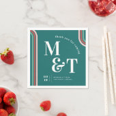 Dunkeltürkis | Retro 70 Streifen | Hochzeitsmonogr Serviette (Beispiel)