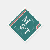 Dunkeltürkis | Retro 70 Streifen | Hochzeitsmonogr Serviette (Ecke)