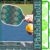 Dunkeltürkis und graue Raute mit weißem Stitchin Pickleball Schläger